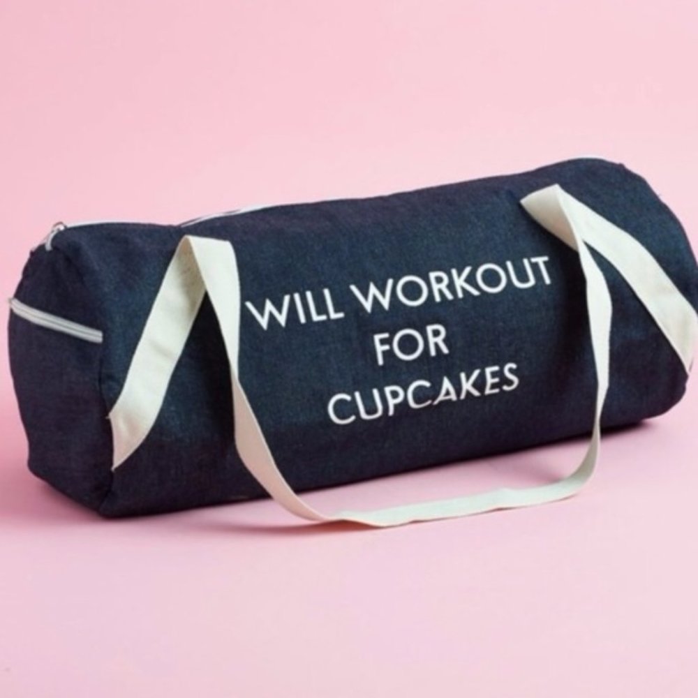 Will Workout For Cupcakes Denim Gym Bag